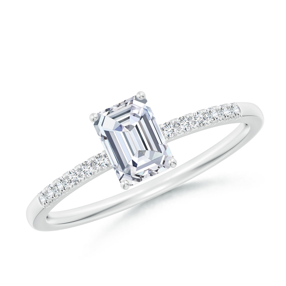 6x4mm FGVS Lab-Grown Emerald-Cut Diamond Engagement Ring with Lab Diamond Accents in White Gold 