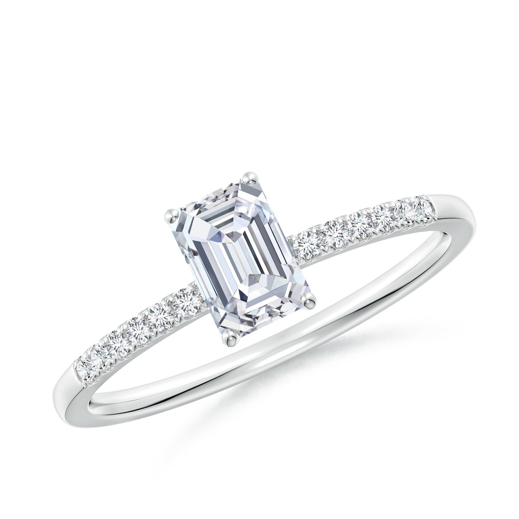 6x4mm FGVS Lab-Grown Emerald-Cut Diamond Engagement Ring with Lab Diamond Accents in White Gold