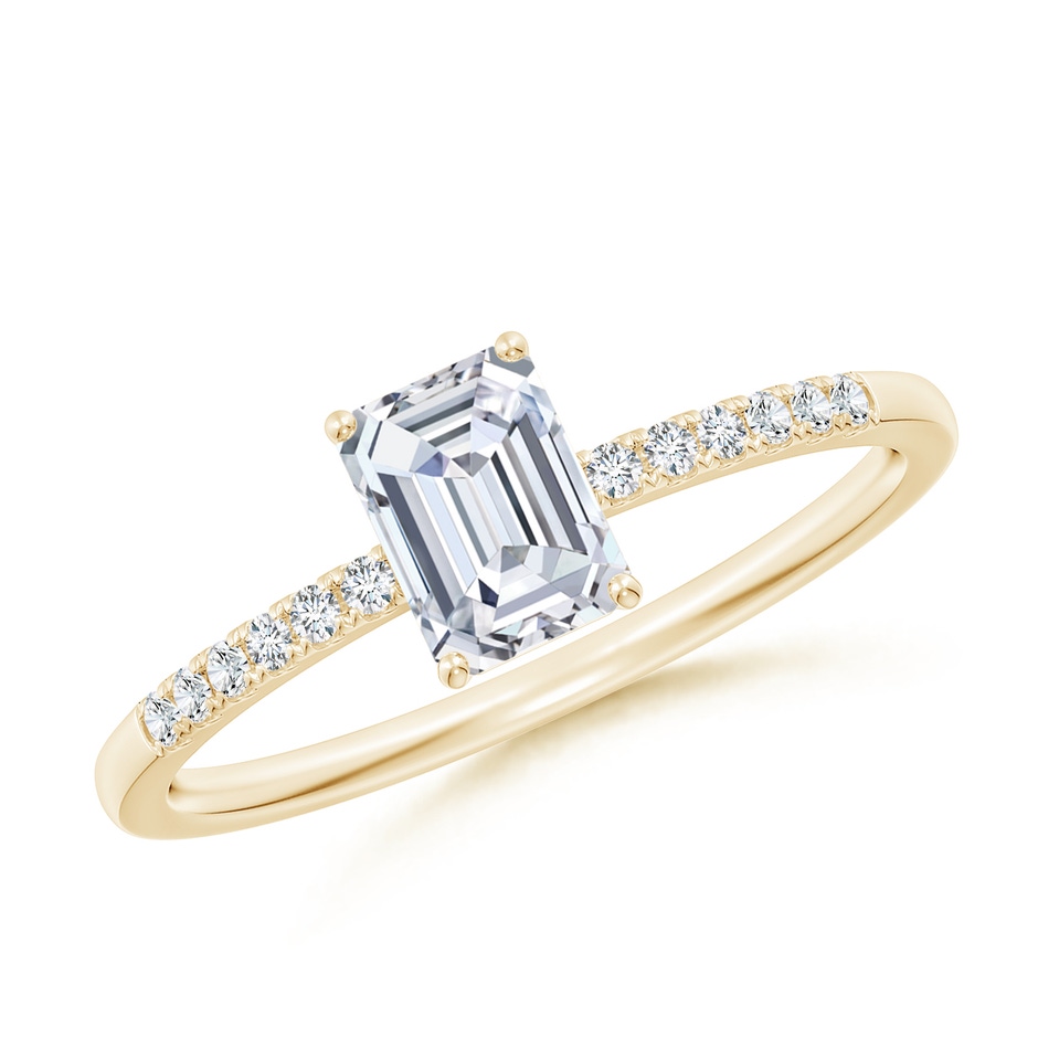 6x4mm FGVS Lab-Grown Emerald-Cut Diamond Engagement Ring with Lab Diamond Accents in Yellow Gold 