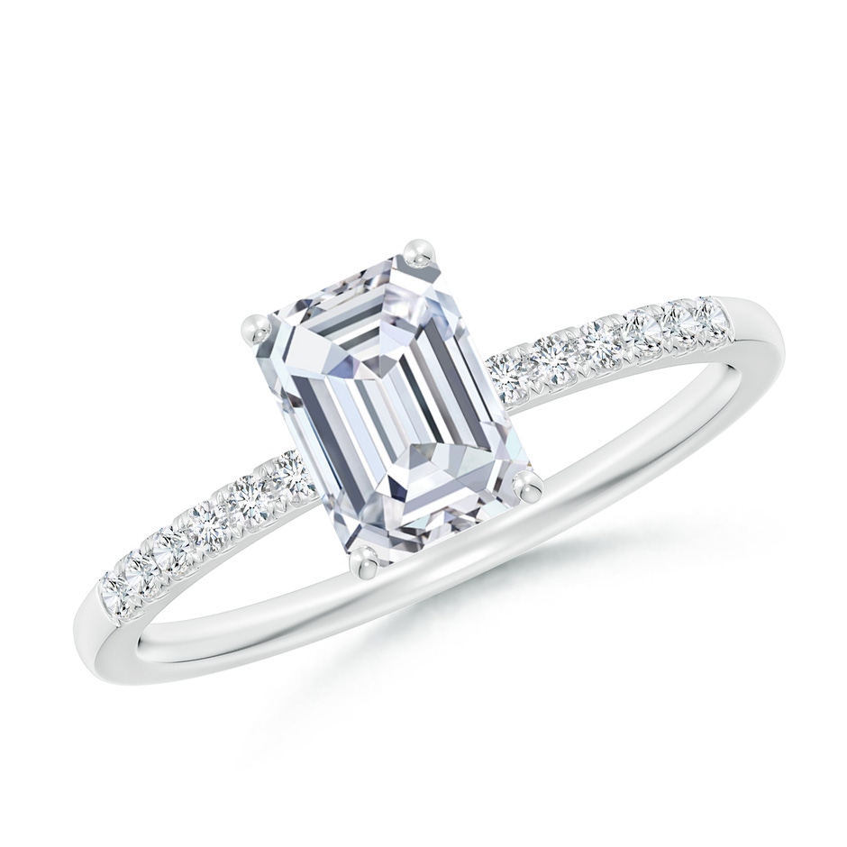 7x5mm FGVS Lab-Grown Emerald-Cut Diamond Engagement Ring with Lab Diamond Accents in 10K White Gold 