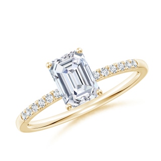 7x5mm FGVS Lab-Grown Emerald-Cut Diamond Engagement Ring with Lab Diamond Accents in 10K Yellow Gold