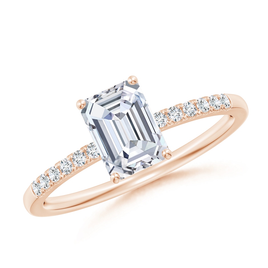 7x5mm FGVS Lab-Grown Emerald-Cut Diamond Engagement Ring with Lab Diamond Accents in 18K Rose Gold 