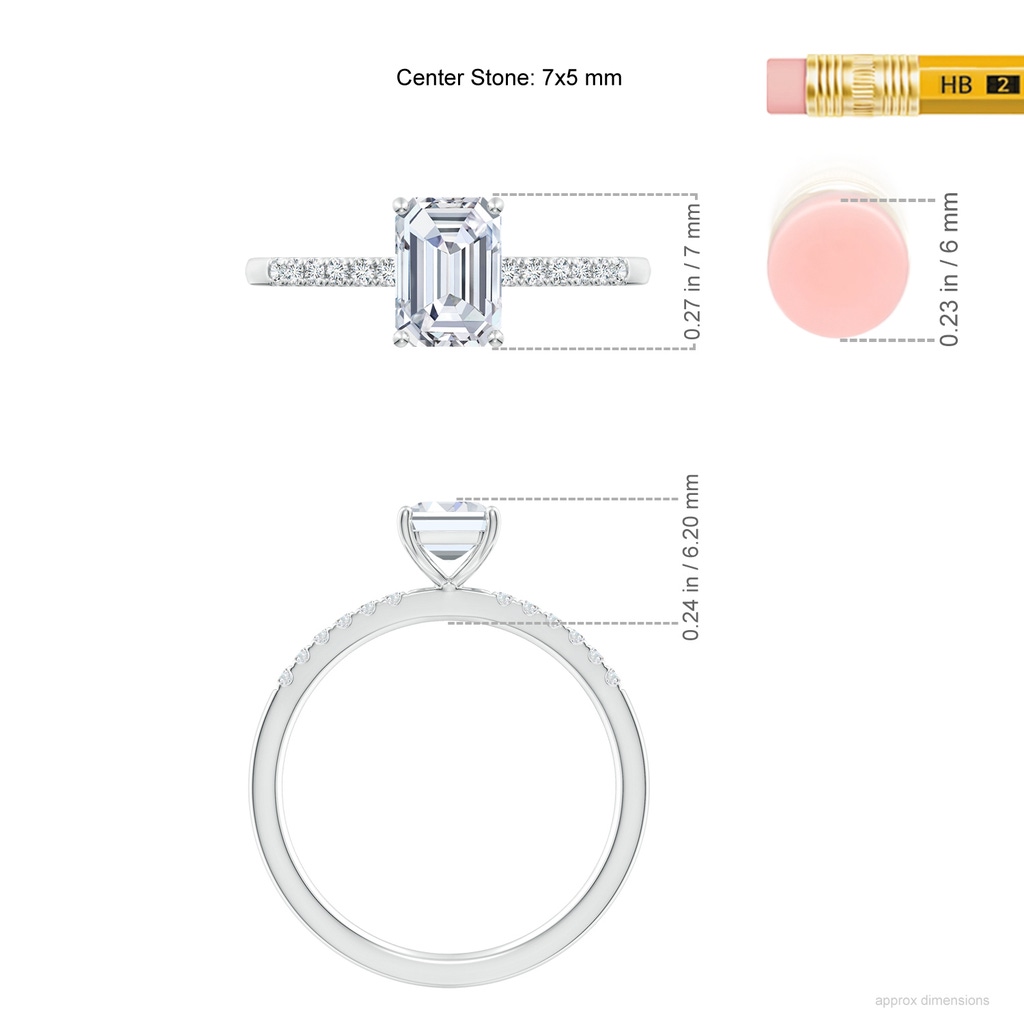 7x5mm FGVS Lab-Grown Emerald-Cut Diamond Engagement Ring with Lab Diamond Accents in P950 Platinum ruler