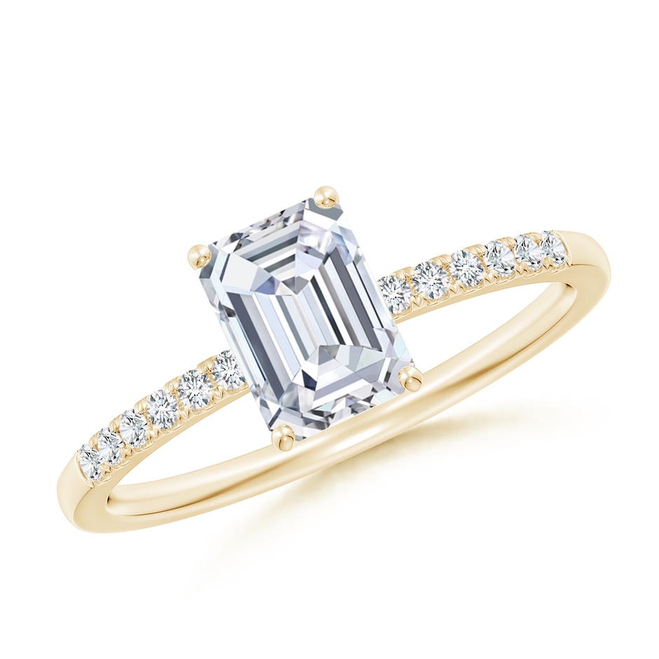 7x5mm FGVS Lab-Grown Emerald-Cut Diamond Engagement Ring with Lab Diamond Accents in Yellow Gold 