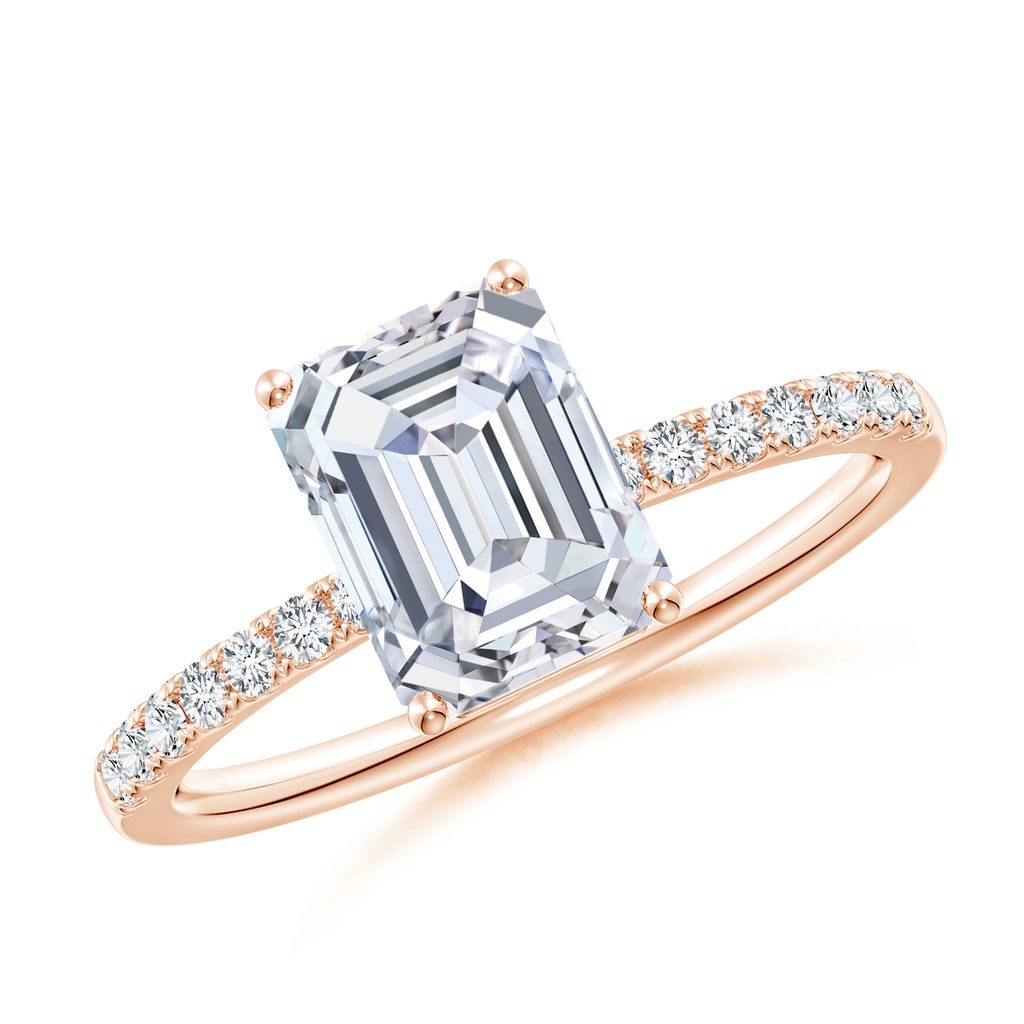 8x6mm FGVS Lab-Grown Emerald-Cut Diamond Engagement Ring with Lab Diamond Accents in 10K Rose Gold