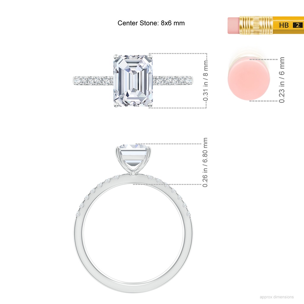 8x6mm FGVS Lab-Grown Emerald-Cut Diamond Engagement Ring with Lab Diamond Accents in P950 Platinum ruler