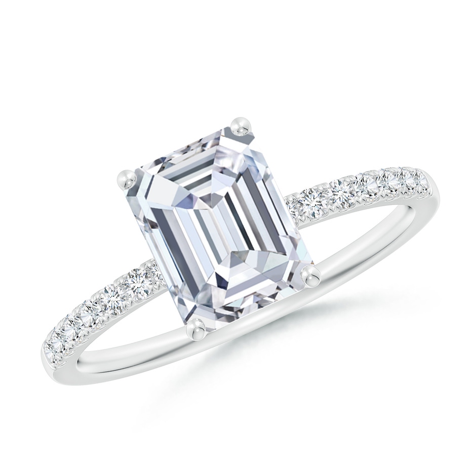 8x6mm FGVS Lab-Grown Emerald-Cut Diamond Engagement Ring with Lab Diamond Accents in White Gold 