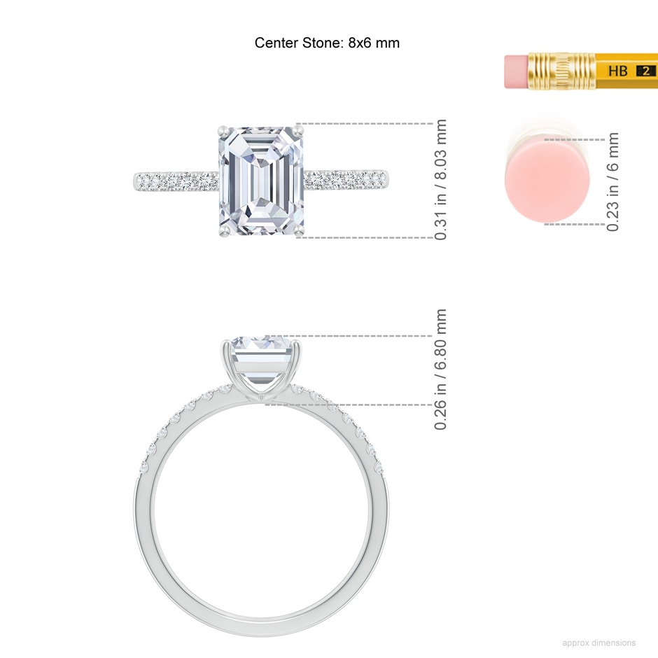 8x6mm FGVS Lab-Grown Emerald-Cut Diamond Engagement Ring with Lab Diamond Accents in White Gold ruler