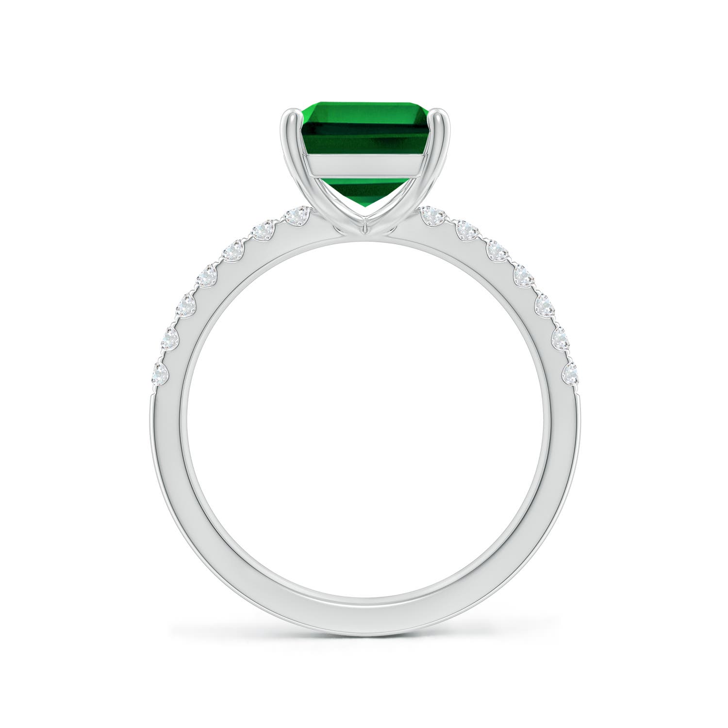 10x8mm Labgrown Lab-Grown Emerald-Cut Emerald Engagement Ring with Diamonds in 18K White Gold