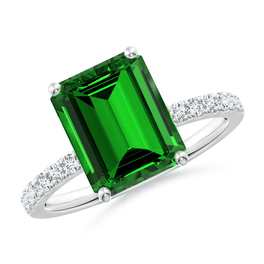 10x8mm Labgrown Lab-Grown Emerald-Cut Emerald Engagement Ring with Diamonds in P950 Platinum