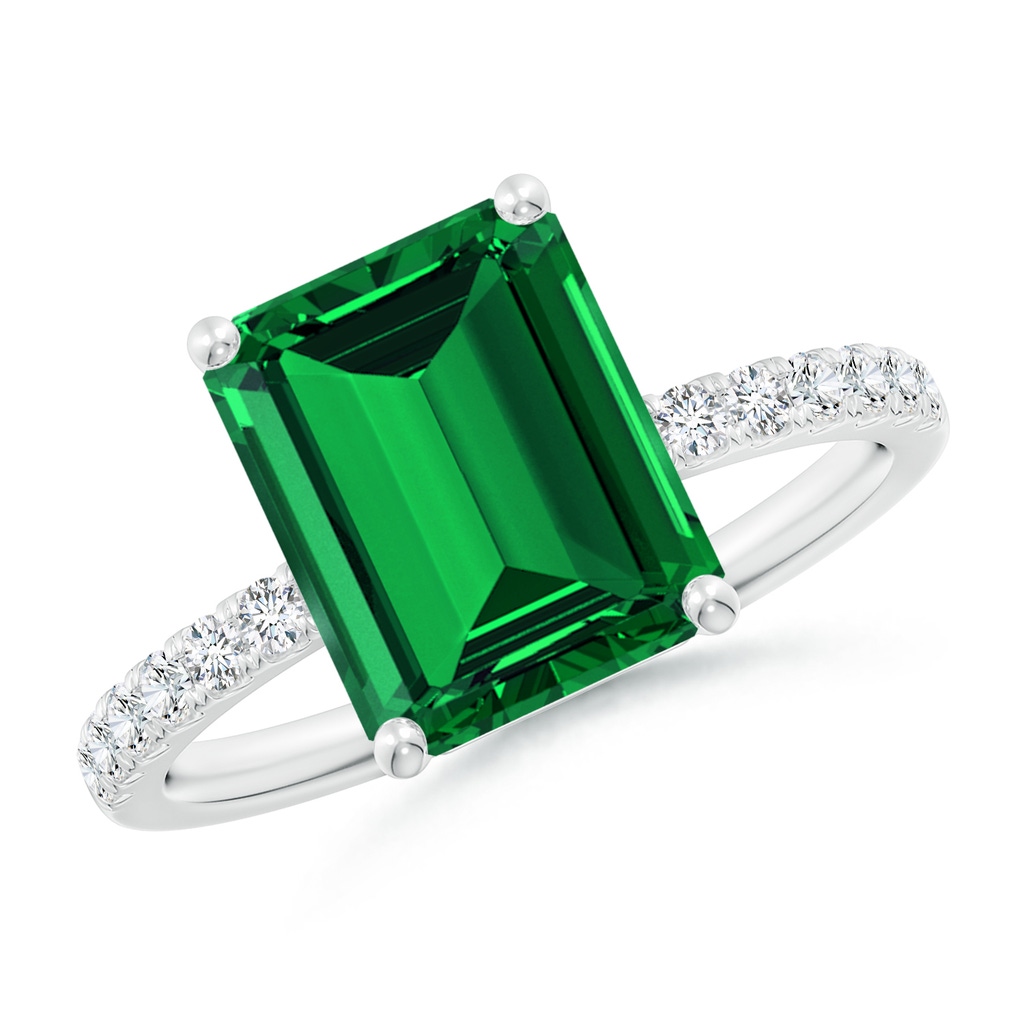 10x8mm Labgrown Lab-Grown Emerald-Cut Emerald Engagement Ring with Diamonds in P950 Platinum