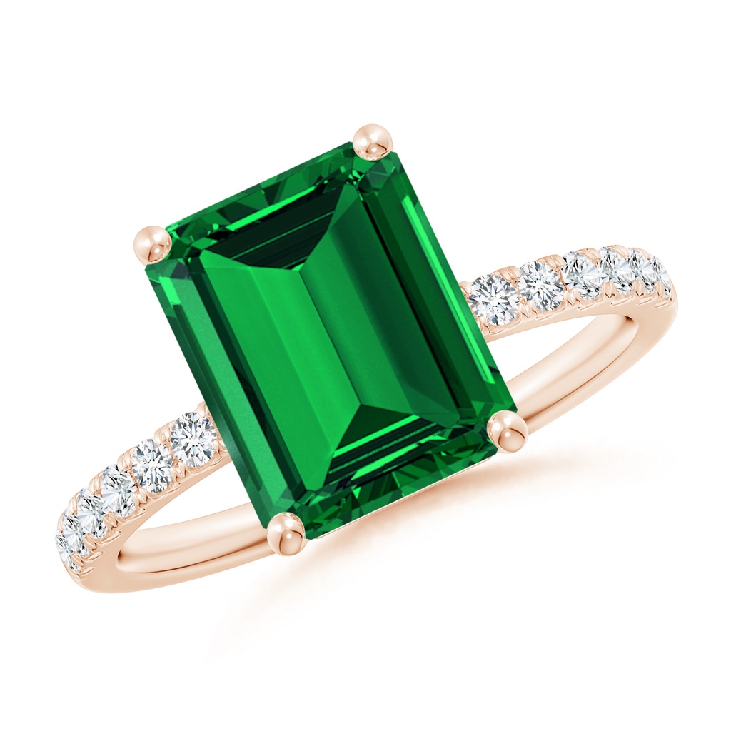 10x8mm Labgrown Lab-Grown Emerald-Cut Emerald Engagement Ring with Diamonds in Rose Gold