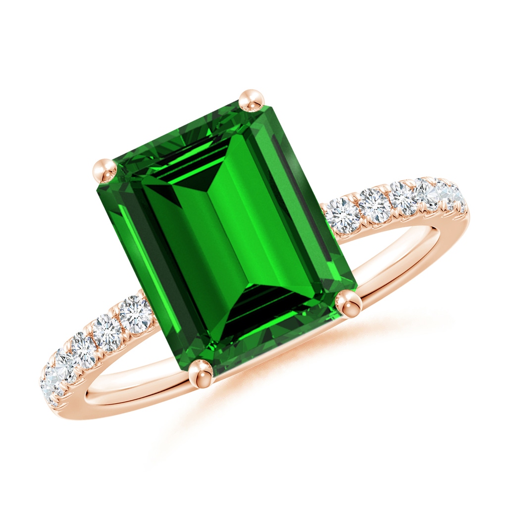 10x8mm Labgrown Lab-Grown Emerald-Cut Emerald Engagement Ring with Diamonds in Rose Gold