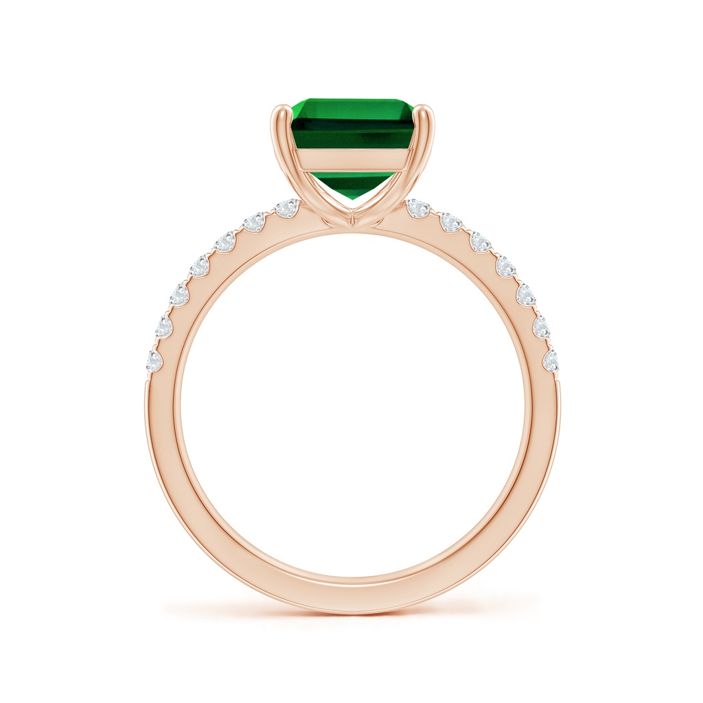 10x8mm Labgrown Lab-Grown Emerald-Cut Emerald Engagement Ring with Diamonds in Rose Gold - side 199