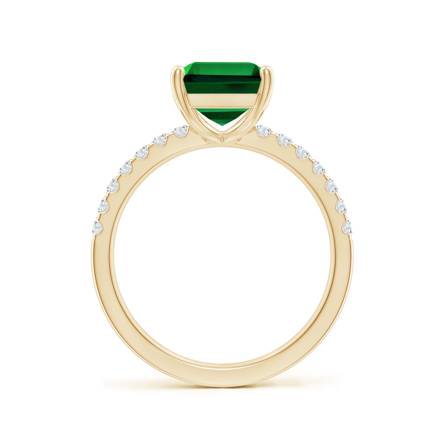 10x8mm Labgrown Lab-Grown Emerald-Cut Emerald Engagement Ring with Diamonds in Yellow Gold - side 3