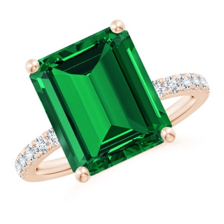 12x10mm Labgrown Lab-Grown Emerald-Cut Emerald Engagement Ring with Diamonds in 18K Rose Gold