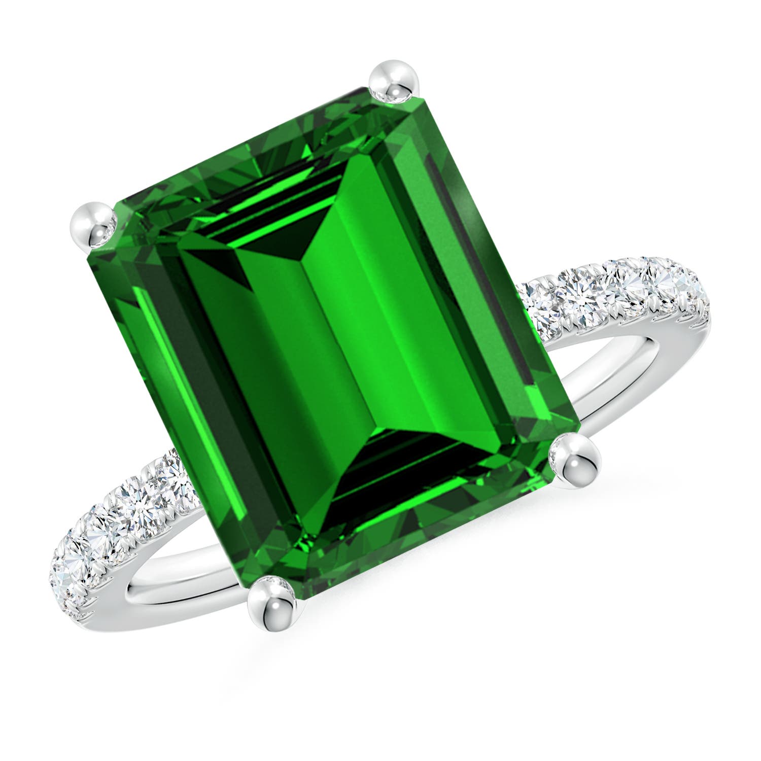 Lab-Grown Emerald-Cut Emerald Engagement Ring with Diamonds