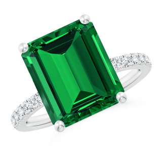 12x10mm Labgrown Lab-Grown Emerald-Cut Emerald Engagement Ring with Diamonds in P950 Platinum