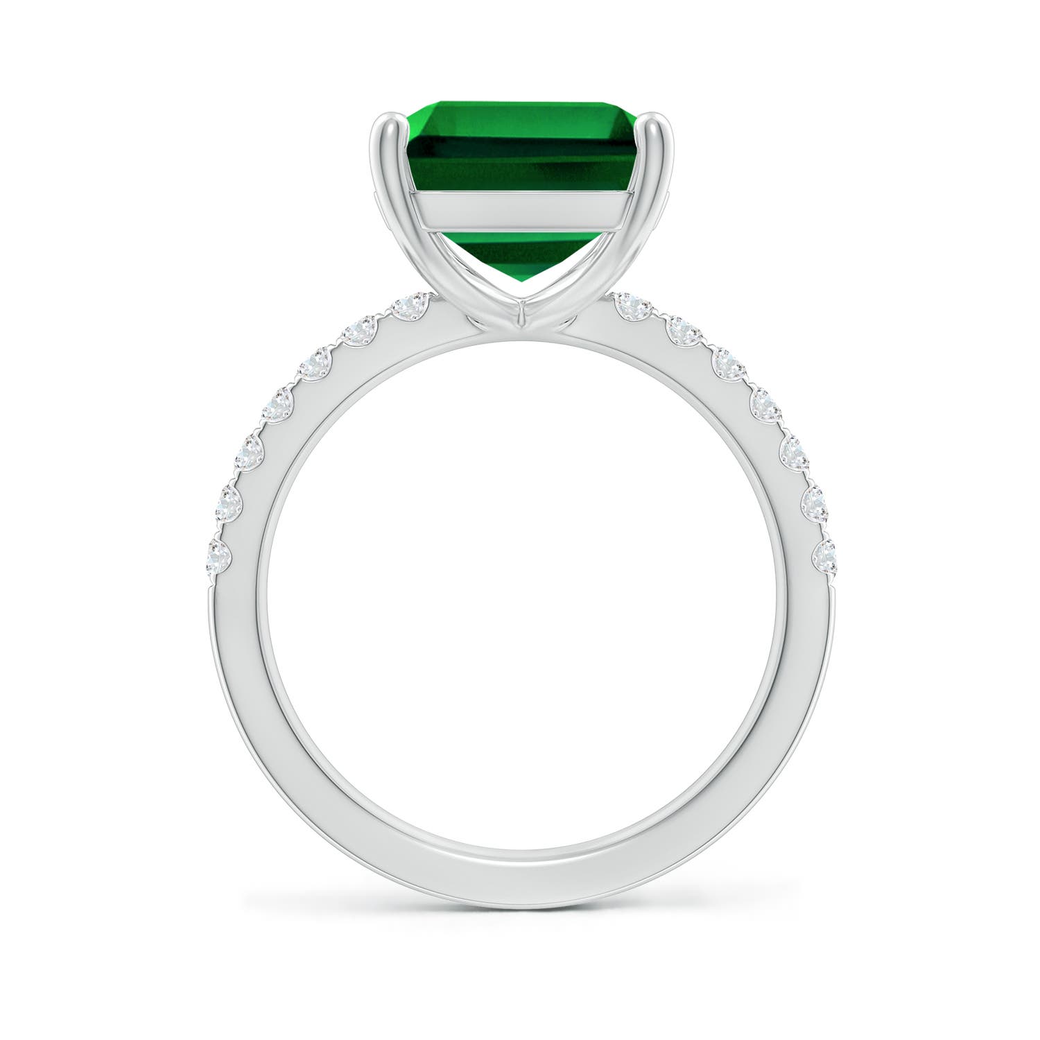 12x10mm Labgrown Lab-Grown Emerald-Cut Emerald Engagement Ring with Diamonds in P950 Platinum
