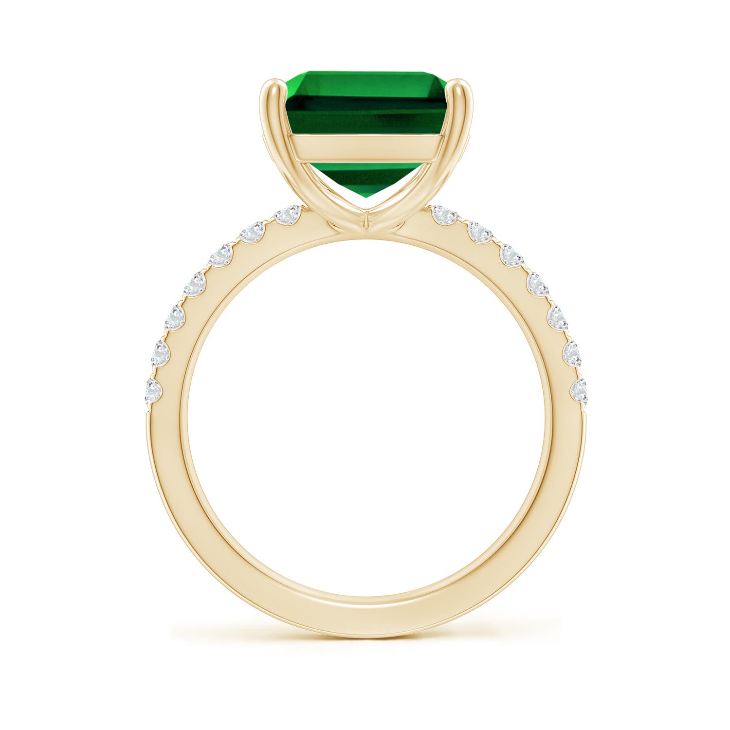 12x10mm Labgrown Lab-Grown Emerald-Cut Emerald Engagement Ring with Diamonds in Yellow Gold
