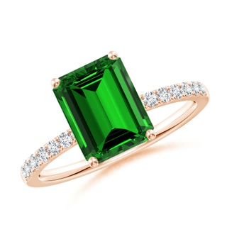 9x7mm Labgrown Lab-Grown Emerald-Cut Emerald Engagement Ring with Diamonds in 10K Rose Gold