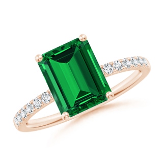 9x7mm Labgrown Lab-Grown Emerald-Cut Emerald Engagement Ring with Diamonds in 10K Rose Gold