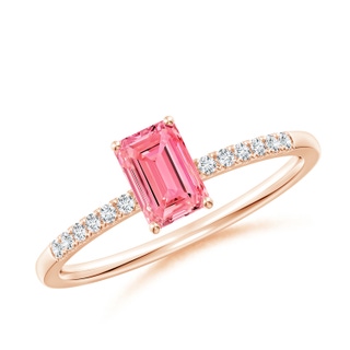 6x4mm Labgrown Emerald-Cut Lab-Grown Fancy Intense Pink Diamond Engagement Ring in Rose Gold