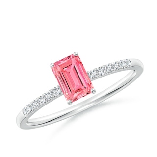 6x4mm Labgrown Emerald-Cut Lab-Grown Fancy Intense Pink Diamond Engagement Ring in S999 Silver