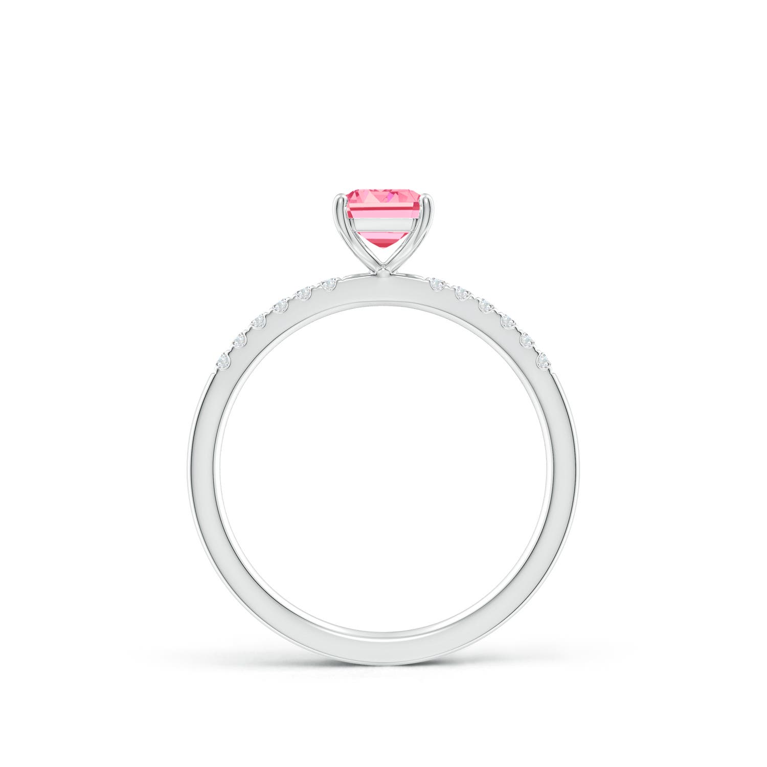 7x5mm Labgrown Emerald-Cut Lab-Grown Fancy Intense Pink Diamond Engagement Ring in White Gold - side 2