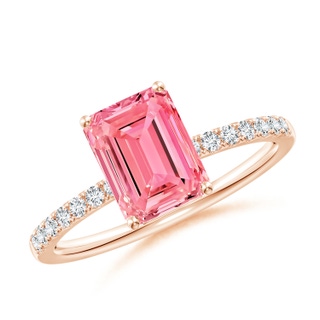 8x6mm Labgrown Emerald-Cut Lab-Grown Fancy Intense Pink Diamond Engagement Ring in Rose Gold