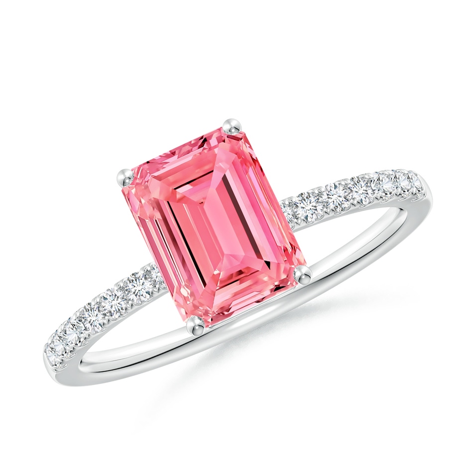 8x6mm Labgrown Emerald-Cut Lab-Grown Fancy Intense Pink Diamond Engagement Ring in S999 Silver 