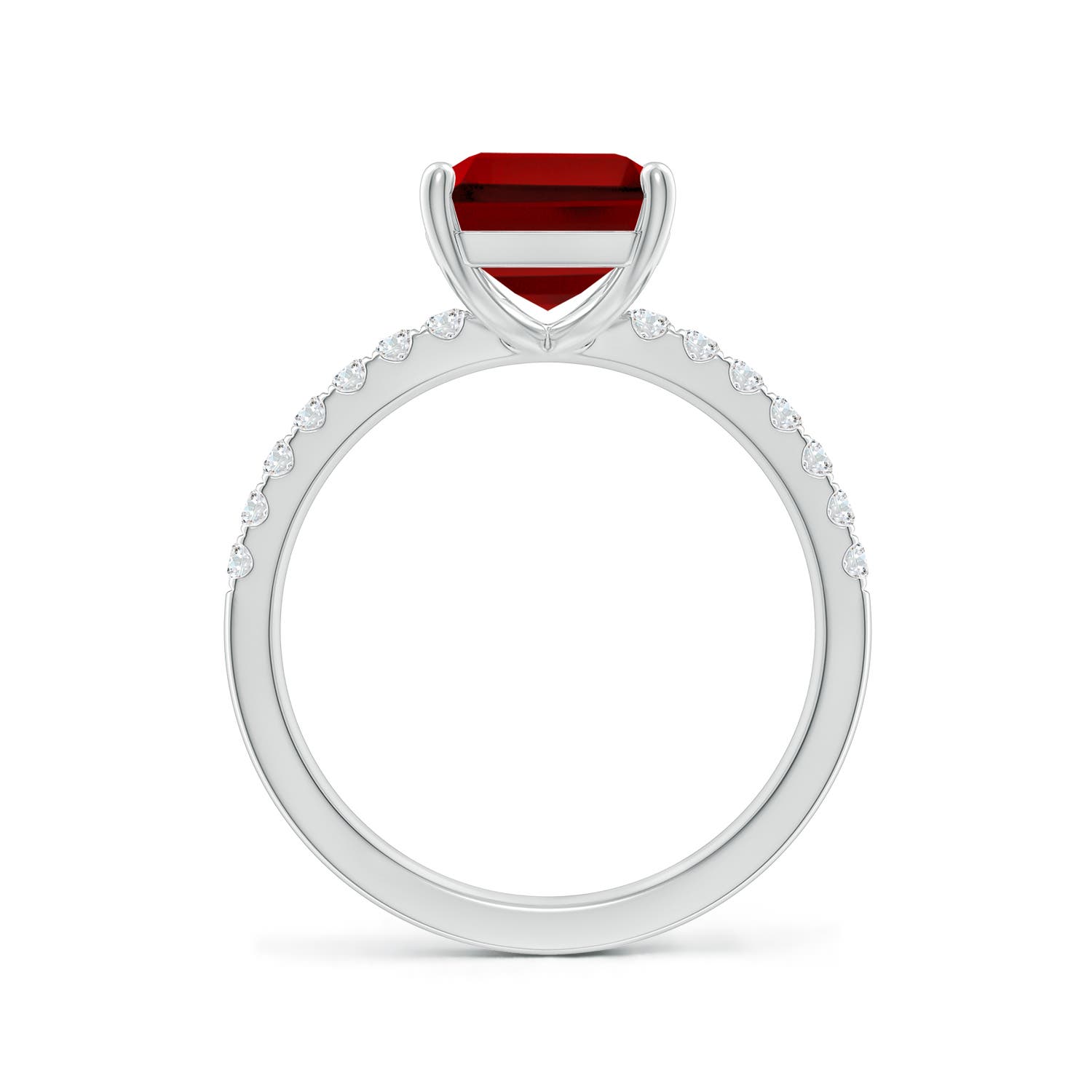 10x8mm Labgrown Lab-Grown Emerald-Cut Ruby Engagement Ring with Lab Diamonds in 18K White Gold