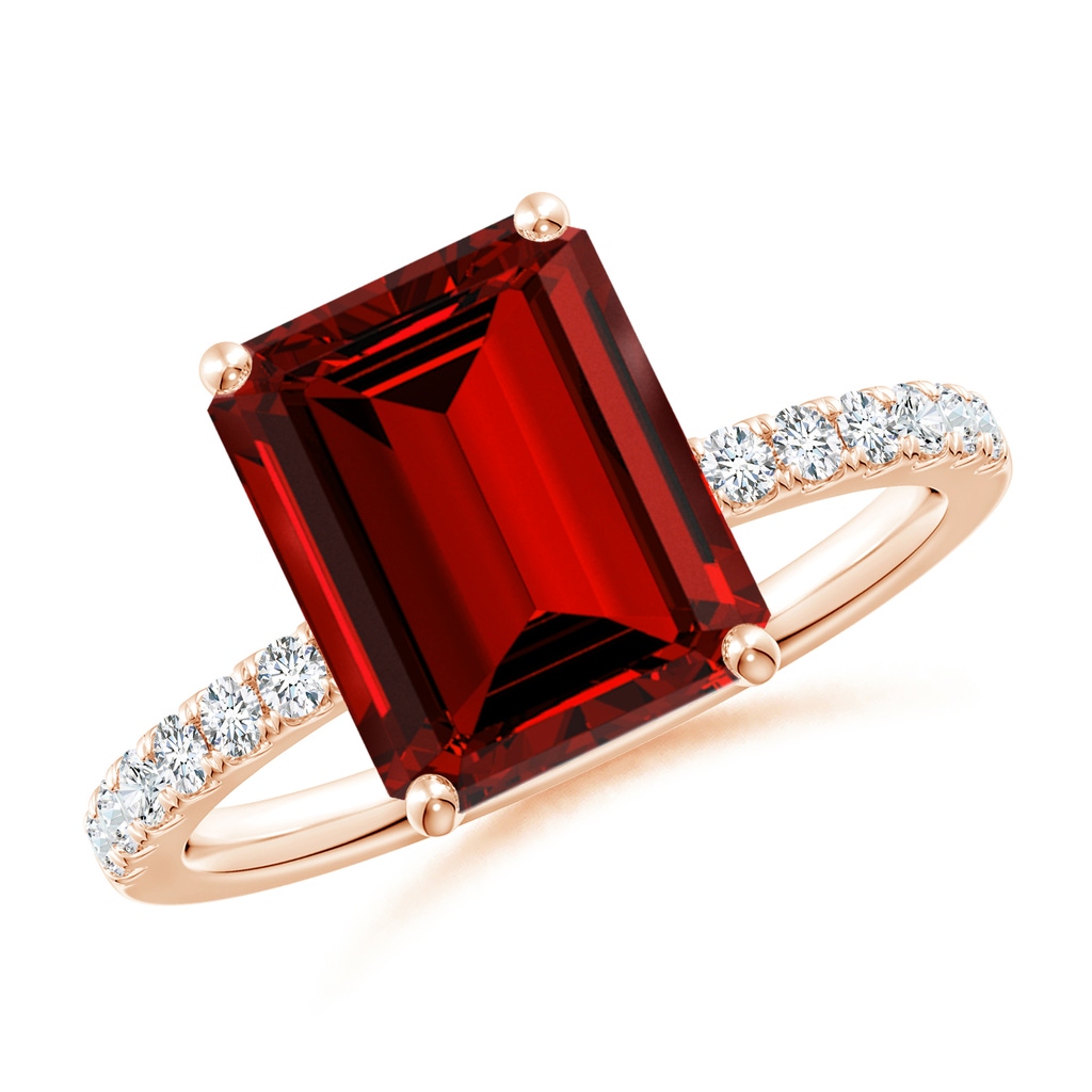 10x8mm Labgrown Lab-Grown Emerald-Cut Ruby Engagement Ring with Lab Diamonds in Rose Gold