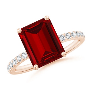 10x8mm Labgrown Lab-Grown Emerald-Cut Ruby Engagement Ring with Lab Diamonds in Rose Gold