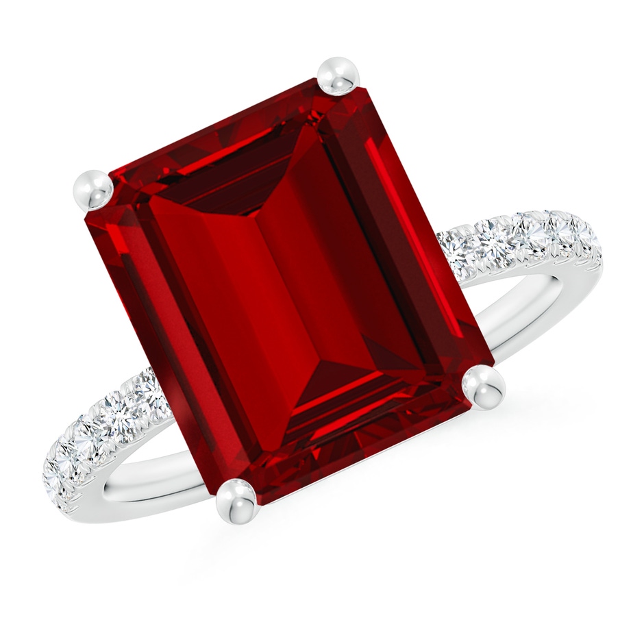 12x10mm Labgrown Lab-Grown Emerald-Cut Ruby Engagement Ring with Lab Diamonds in 18K White Gold 