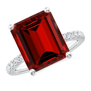 12x10mm Labgrown Lab-Grown Emerald-Cut Ruby Engagement Ring with Lab Diamonds in P950 Platinum