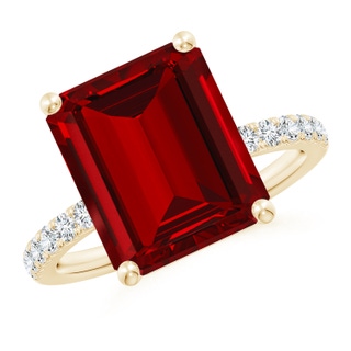 12x10mm Labgrown Lab-Grown Emerald-Cut Ruby Engagement Ring with Lab Diamonds in Yellow Gold