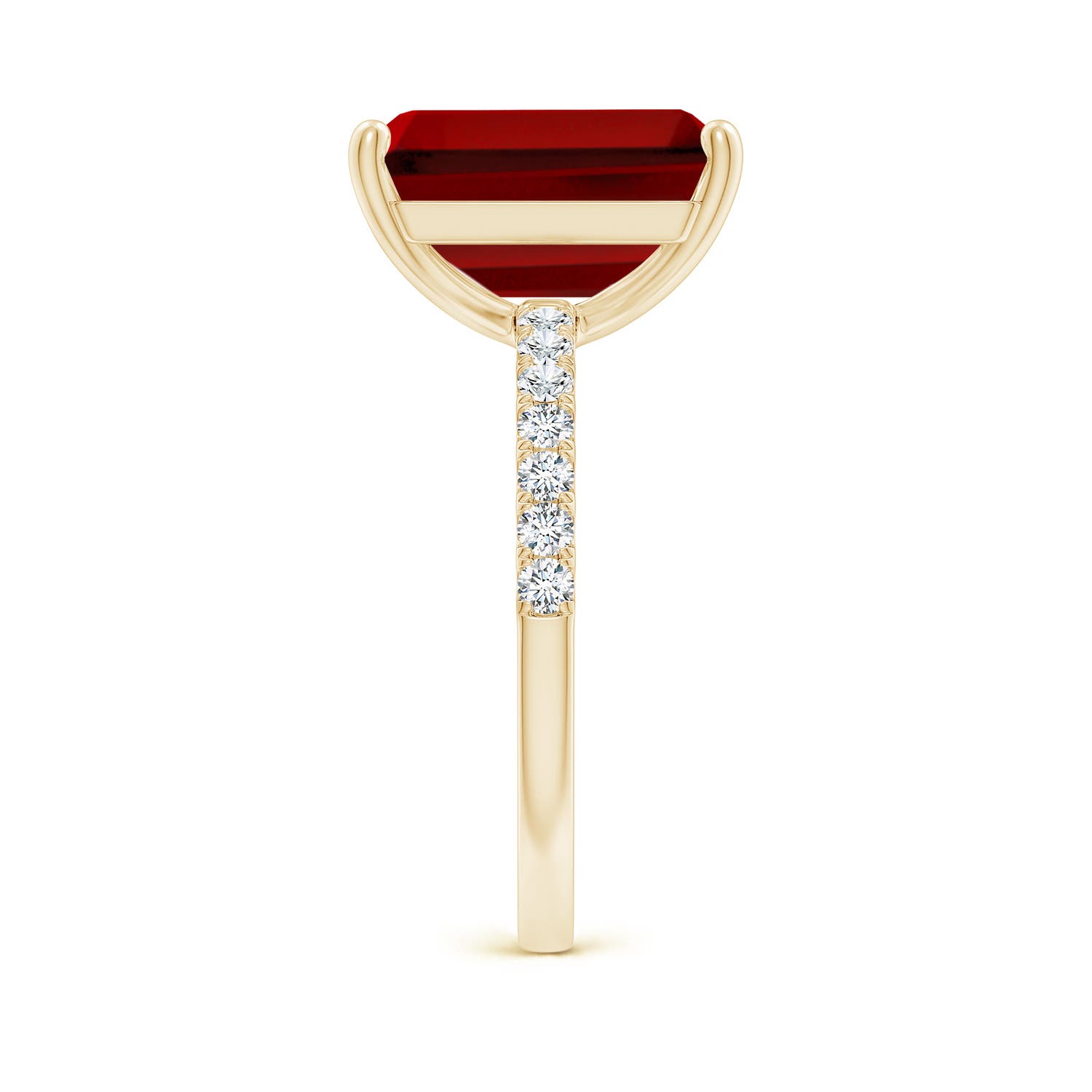 12x10mm Labgrown Lab-Grown Emerald-Cut Ruby Engagement Ring with Lab Diamonds in Yellow Gold - side 4