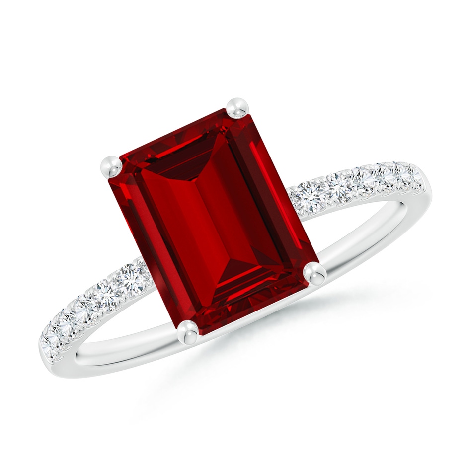 9x7mm Labgrown Lab-Grown Emerald-Cut Ruby Engagement Ring with Lab Diamonds in P950 Platinum 