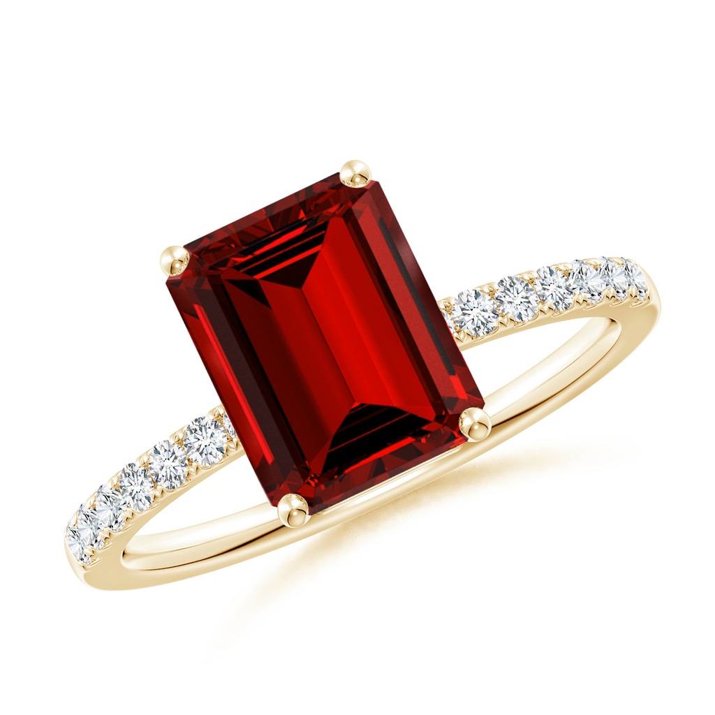 9x7mm Labgrown Lab-Grown Emerald-Cut Ruby Engagement Ring with Lab Diamonds in Yellow Gold