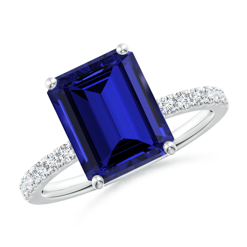 10x8mm Labgrown Lab-Grown Emerald-Cut Blue Sapphire Engagement Ring with Lab Diamonds in P950 Platinum