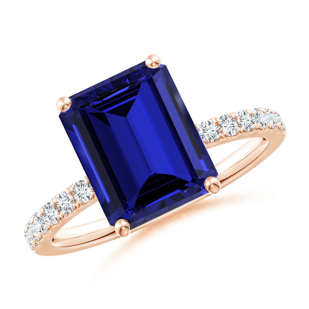 10x8mm Labgrown Lab-Grown Emerald-Cut Blue Sapphire Engagement Ring with Lab Diamonds in Rose Gold
