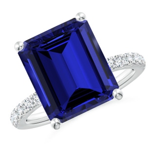 12x10mm Labgrown Lab-Grown Emerald-Cut Blue Sapphire Engagement Ring with Lab Diamonds in P950 Platinum
