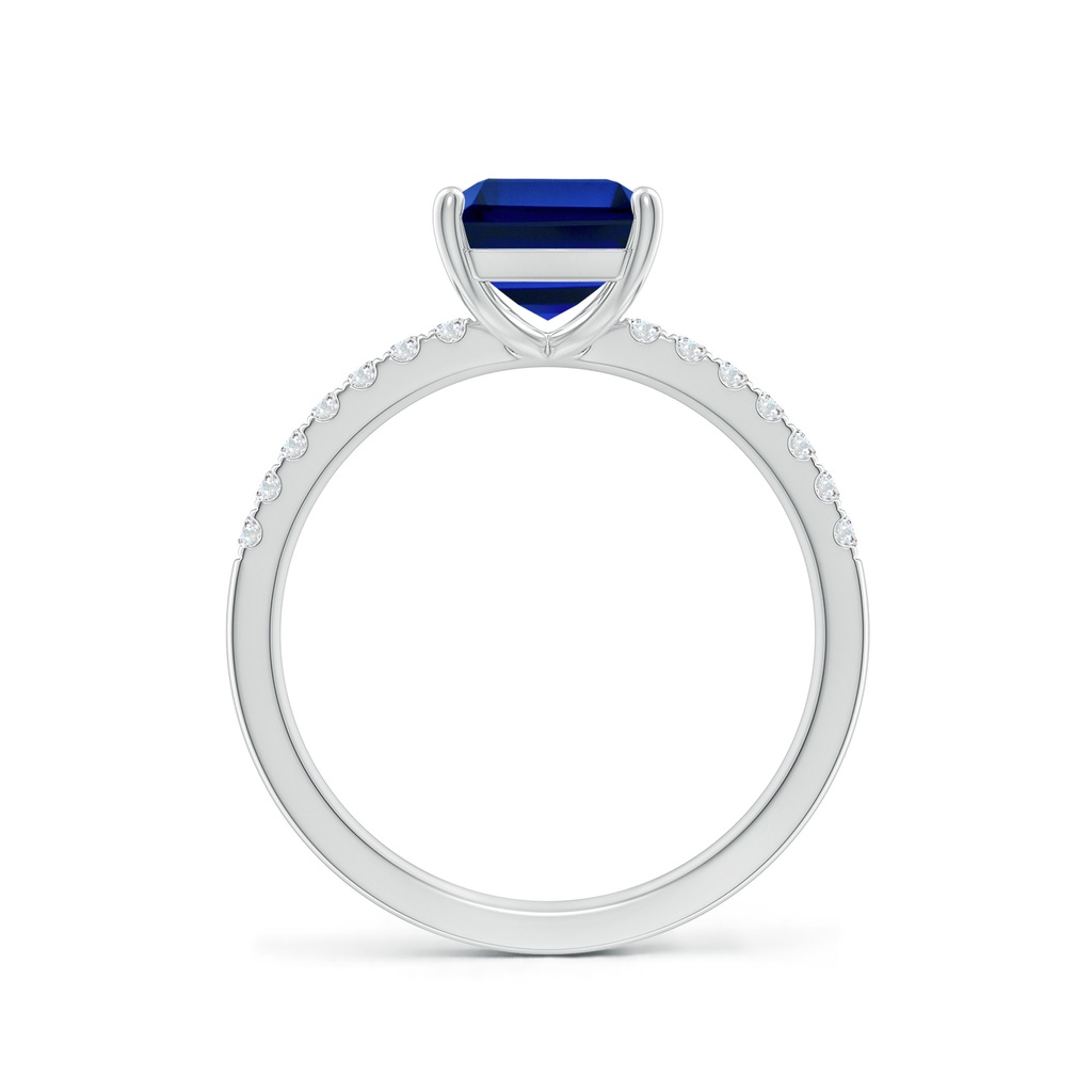 9x7mm Labgrown Lab-Grown Emerald-Cut Blue Sapphire Engagement Ring with Lab Diamonds in White Gold Side 199