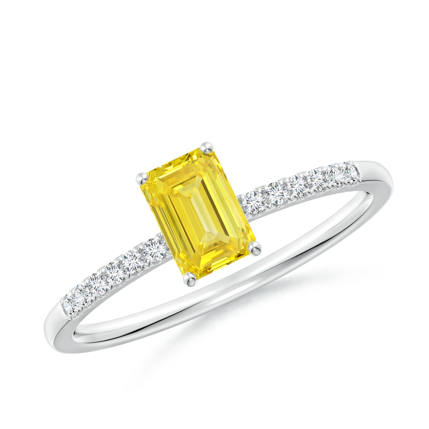 6x4mm Labgrown Emerald-Cut Lab-Grown Fancy Intense Yellow Diamond Engagement Ring in White Gold