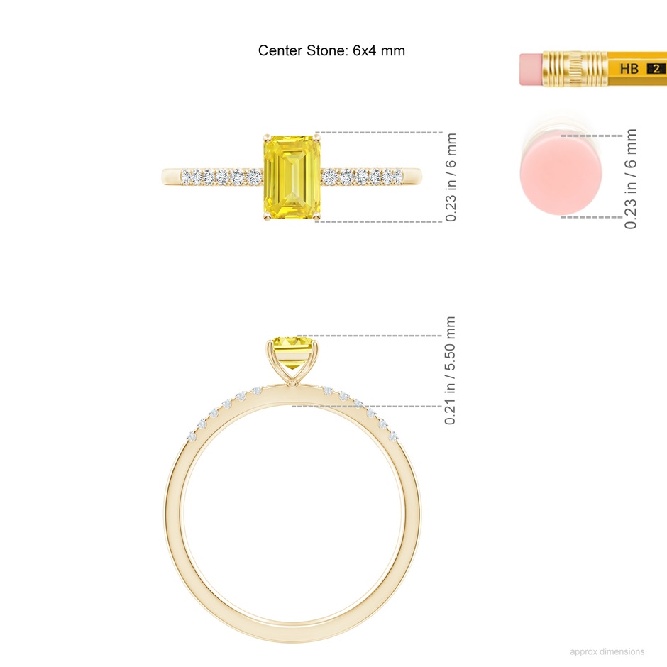 6x4mm Labgrown Emerald-Cut Lab-Grown Fancy Intense Yellow Diamond Engagement Ring in Yellow Gold ruler