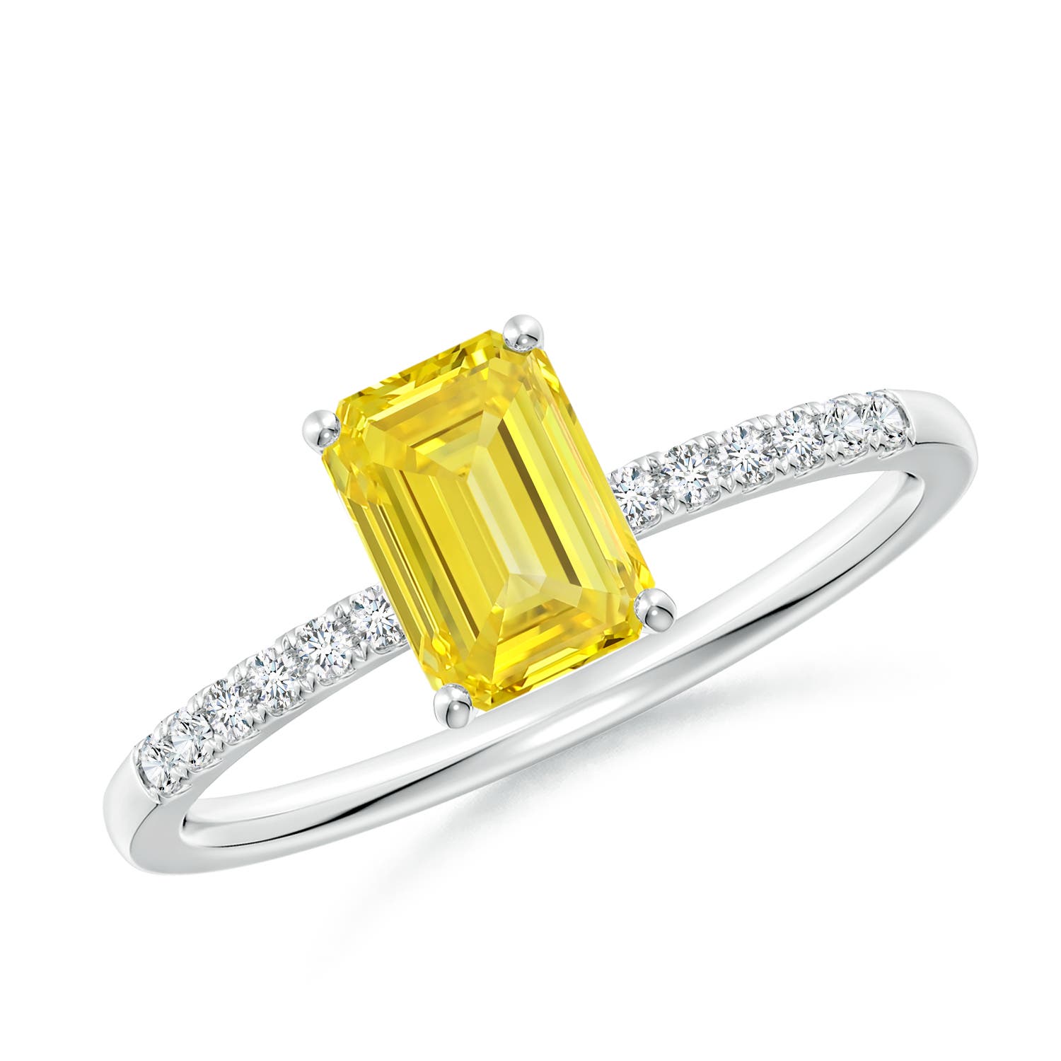 7x5mm Labgrown Emerald-Cut Lab-Grown Fancy Intense Yellow Diamond Engagement Ring in 18K White Gold