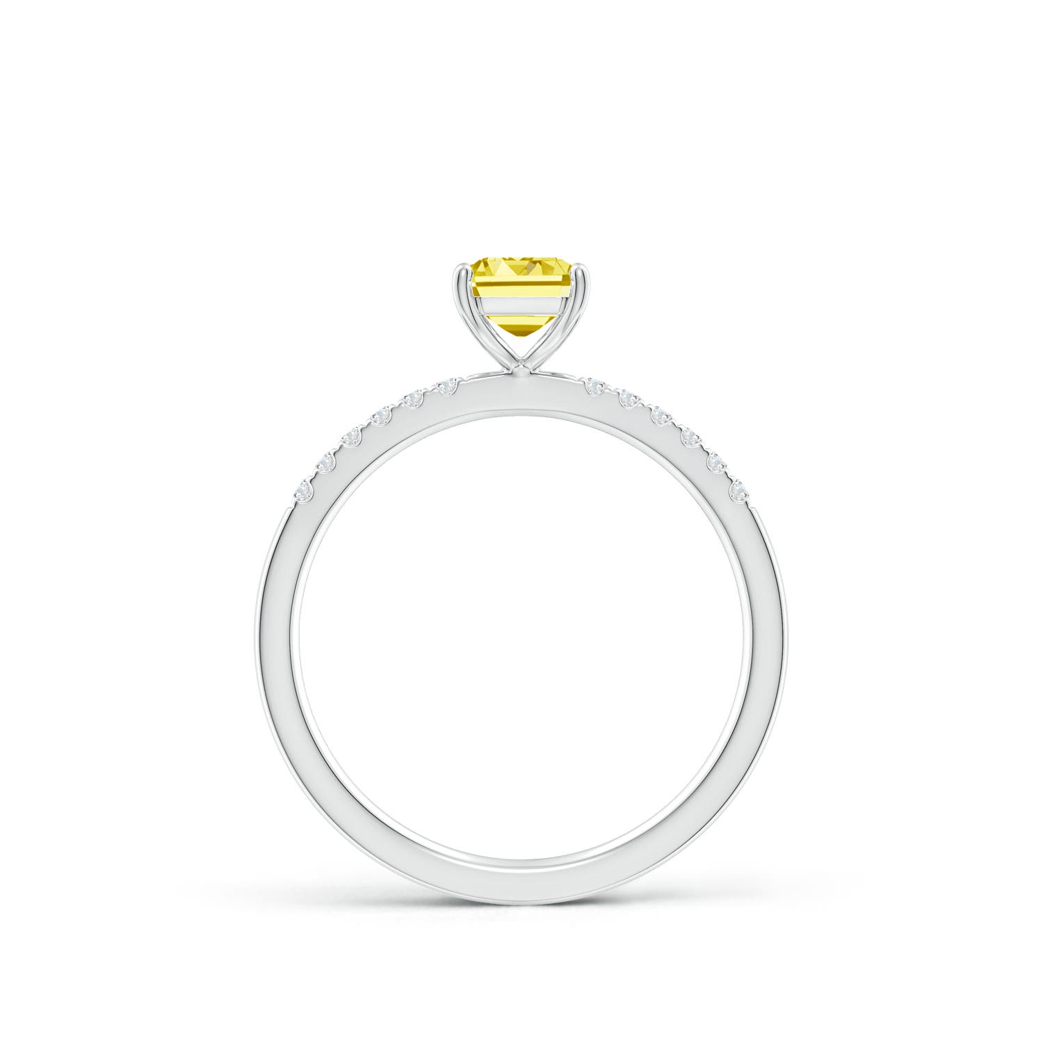 7x5mm Labgrown Emerald-Cut Lab-Grown Fancy Intense Yellow Diamond Engagement Ring in White Gold - side 2