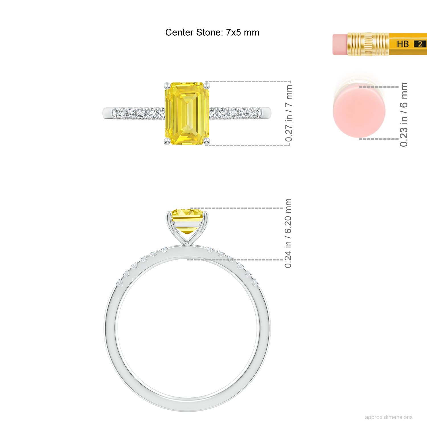 7x5mm Labgrown Emerald-Cut Lab-Grown Fancy Intense Yellow Diamond Engagement Ring in White Gold - ruler