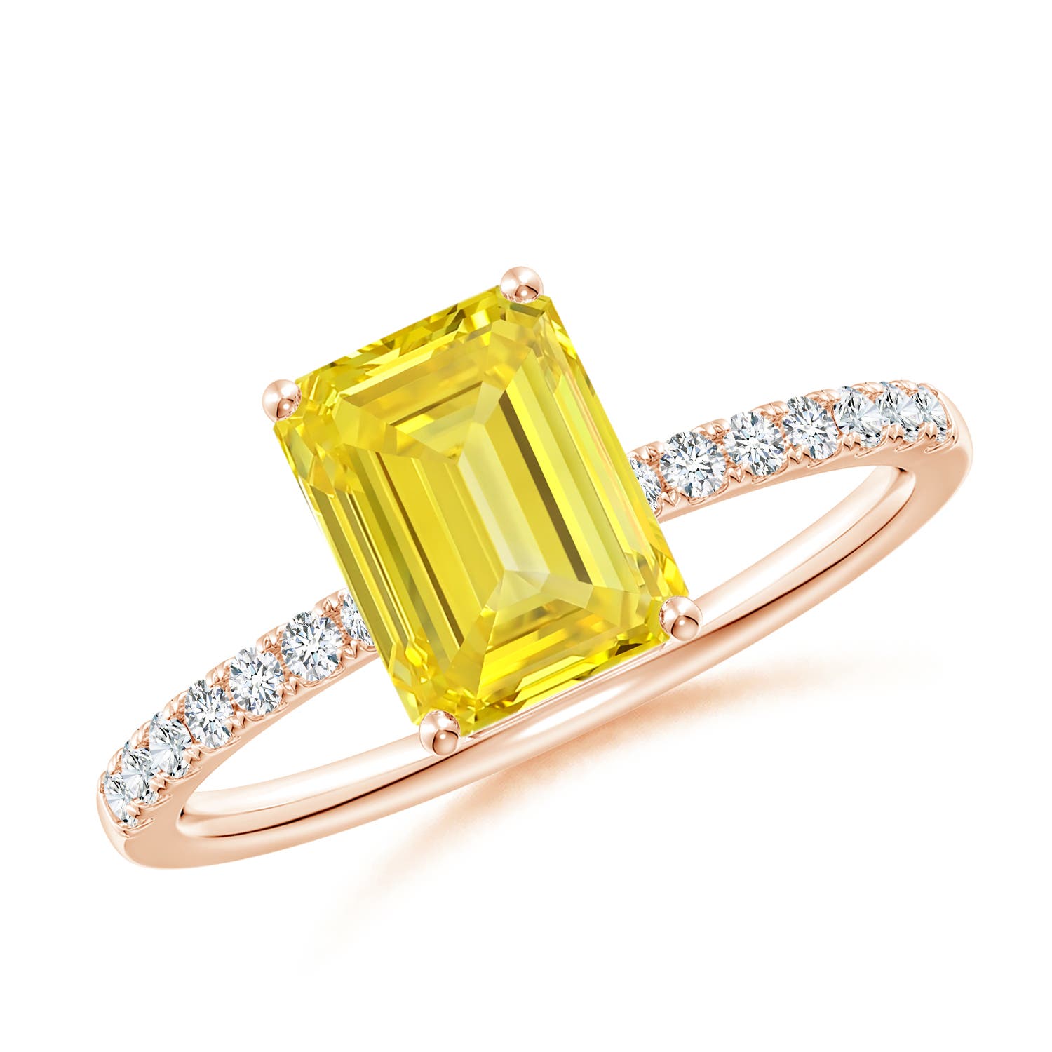 8x6mm Labgrown Emerald-Cut Lab-Grown Fancy Intense Yellow Diamond Engagement Ring in Rose Gold